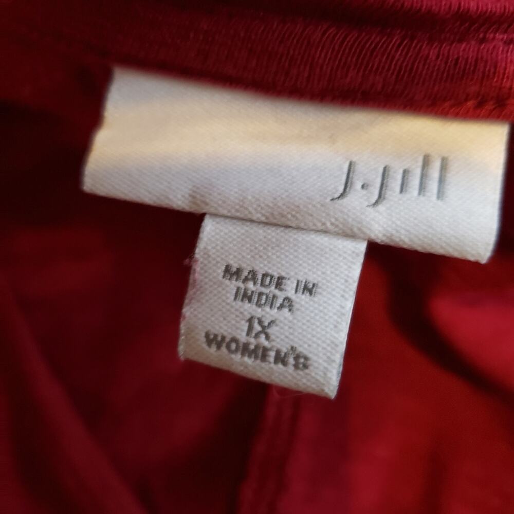 J Jill pocket vneck tee shirt long sleeve cotton blend burgundy red 1X - Picture 2 of 5